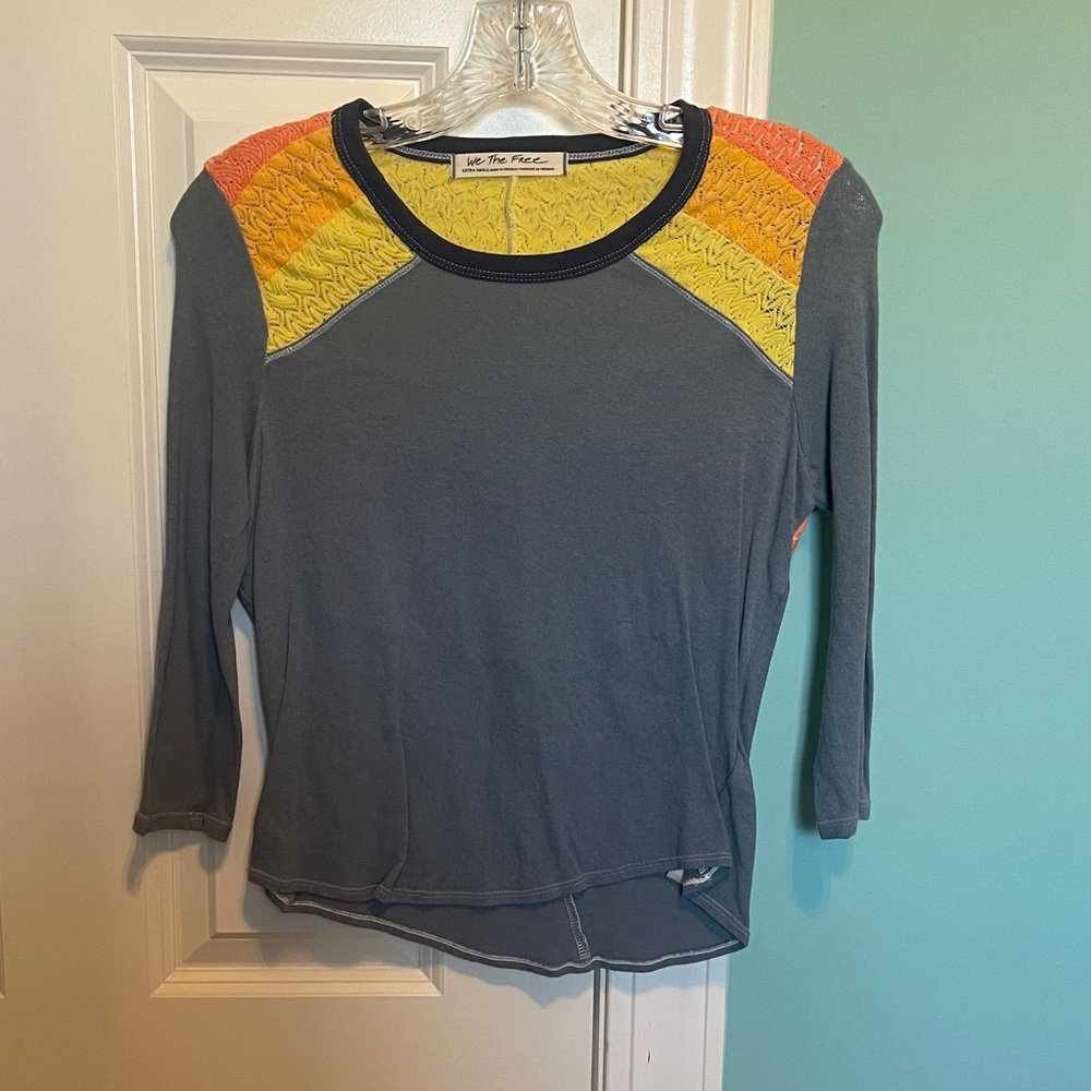We The Free Charcoal Top with Vibrant Accents